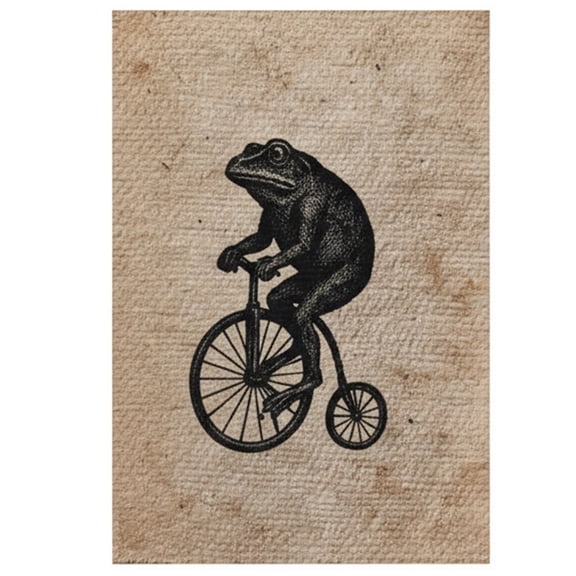 Funny Frog on Bicycle Canvas Art Print Cool Animal Poster Wall Decor for Bedroom Dorm Game Room Unframed 5x7 Inch Retro Whimsical