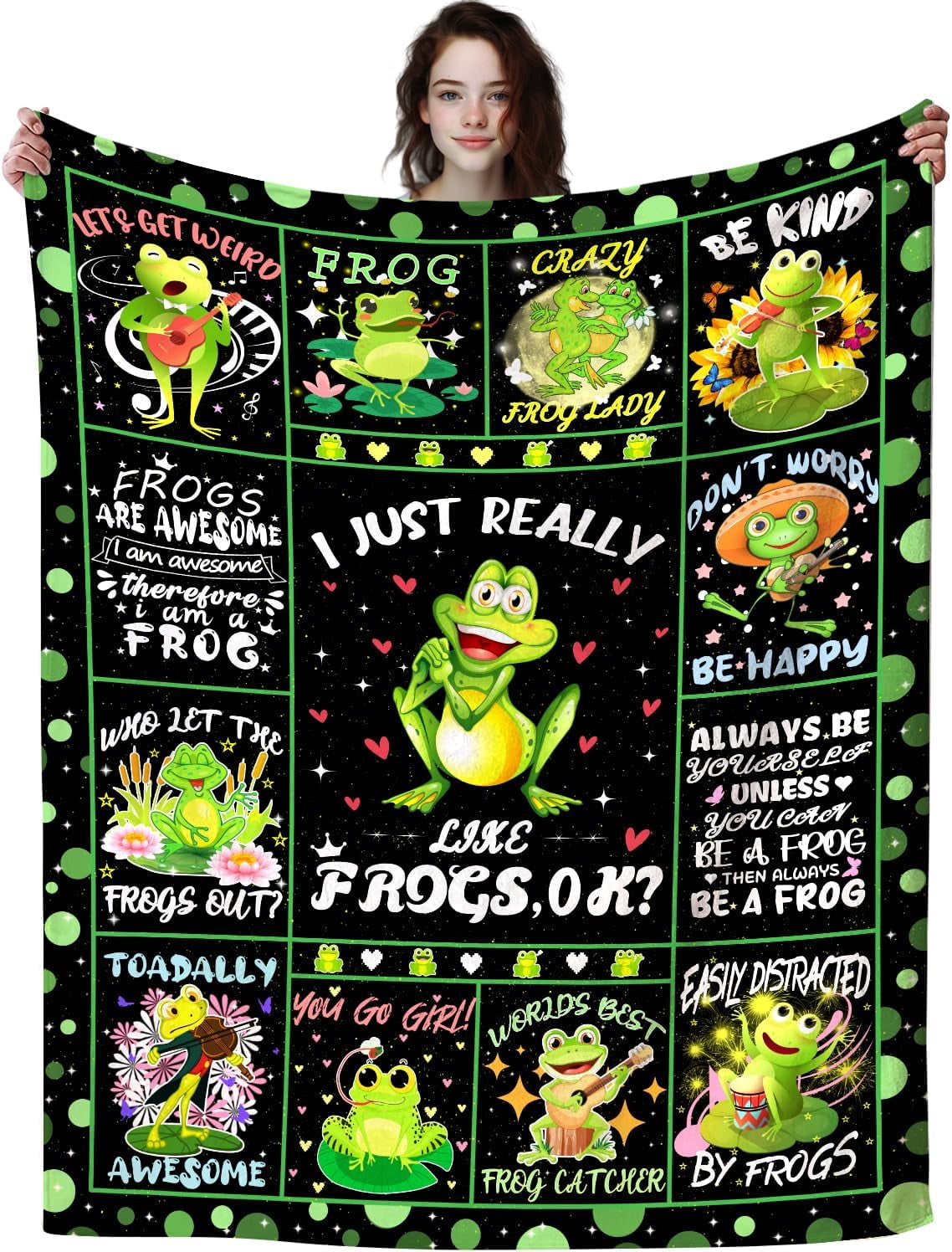 Funny Frogs Blanket Gifts for Women,Soft Cozy Flannel Anime Cute Frogs Throw Blankets Funny Frog Bed Sofa Couch Birthday Gifts for Adults Frog Lovers Women Girls 80"x60"