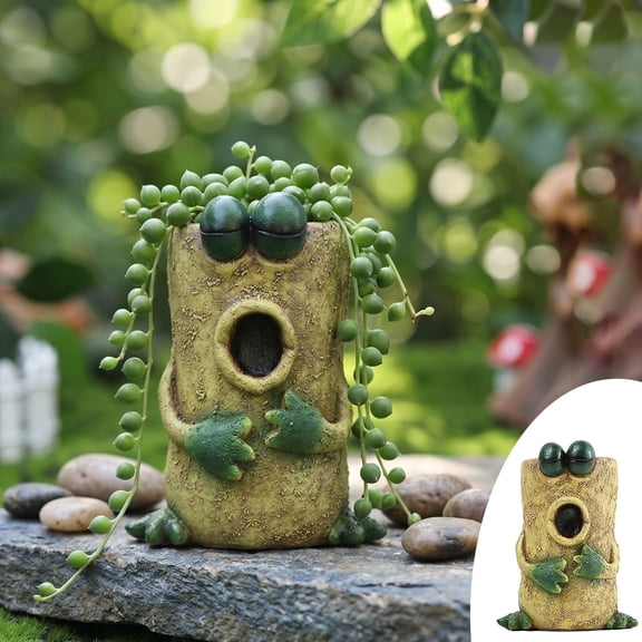 Funny Frogs Expression Resin Flower Pot Ornament Decompression Desk Decor Stress Relief Planter Storage Holder Cute Desktop Sculpture Office Home Garden Decoration Gift for Colleague Friend