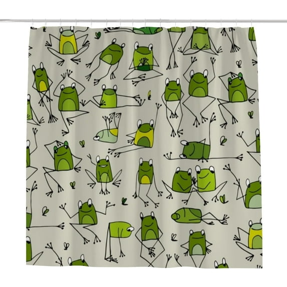 Funny Frogs Pattern Bath Shower Curtain 72x72in Polyester Fabric with 12 Curtain Hooks Bathroom Accessories Decoration