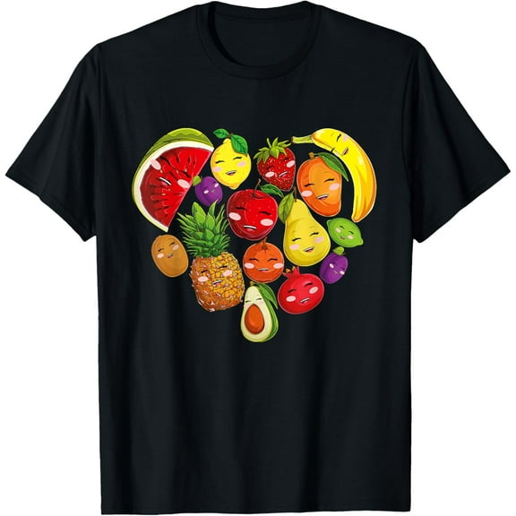 Funny Fruits Collage Cute heart Fruit and Vegetables T-ShirtPure cotton short-sleeved shirts for both men and women