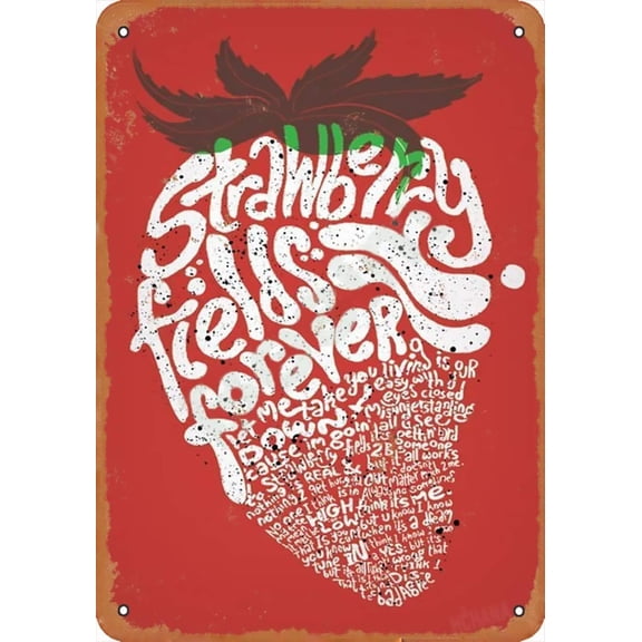 Funny Fruits Strawberry Fields Forever Iron Painting Fruit Vegetables Store Summer Ideas Metal Wall Art, Metal Signs, Tin Sign Posters Coffee Funky Decor, Bar Signs for Home Bar 12x8 inch