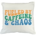 thumbnail image 1 of Funny Fueled by Caffeine & Chaos Quote, Groovy Retro Wavy Text Merch Gift, White Pillow Case 20X20 IN, 1 of 5