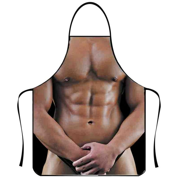 Funny Full Dress Apron, Muscle Man Jeans Design Apron - Humorous BBQ Cooking Apron with Pockets, Adjustable Straps & Durable