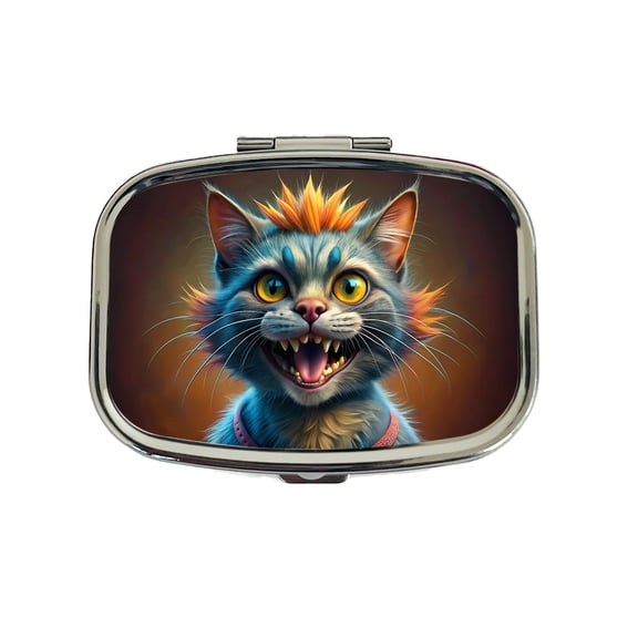 Funny Funky Crazy Cat Small Travel Handbag Pill Box Case