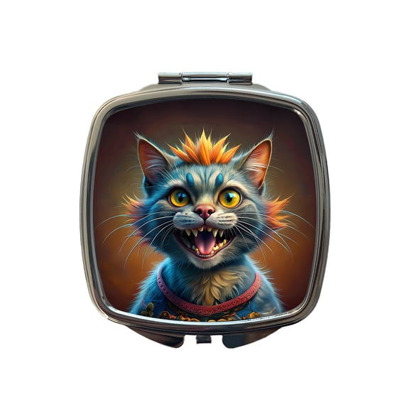 Funny Funky Crazy Cat Travel Makeup Handbag Purse Small Pocket Compact Mirror