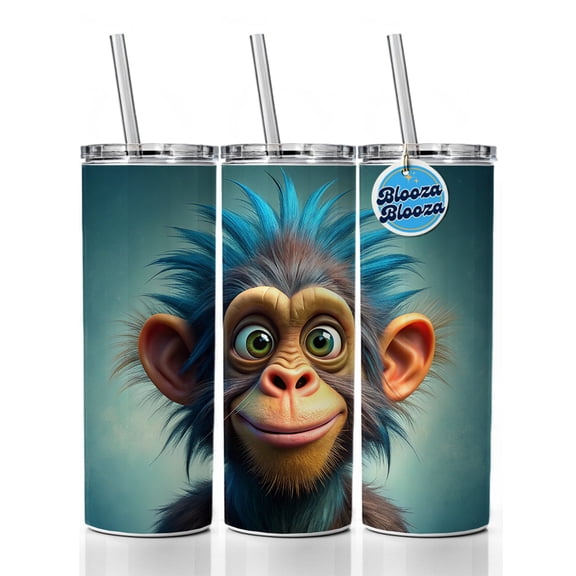 Funny Funky Crazy Monkey 20oz Insulated Water Bottle Skinny Tumbler Includes Straw