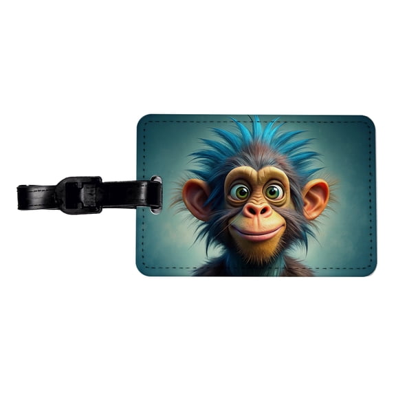 Funny Funky Crazy Monkey Faux Leather Travel Luggage Tag