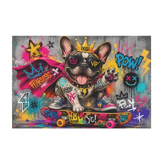 Funny Funky Dog Skateboard Graffiti Canvas Wall Art for Bedroom 12*18in