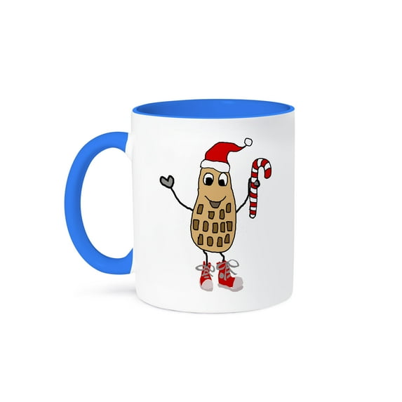 3dRose, Funny Funky Peanut in Santa Claus Hat Christmas Cartoon, 15oz Two-Tone Blue Mug