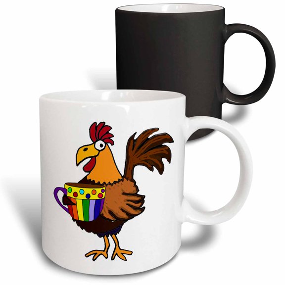 3drose, Funny Funky Rooster Drinking Cup of Coffee Pop Art, 11oz Magic Transforming Mug