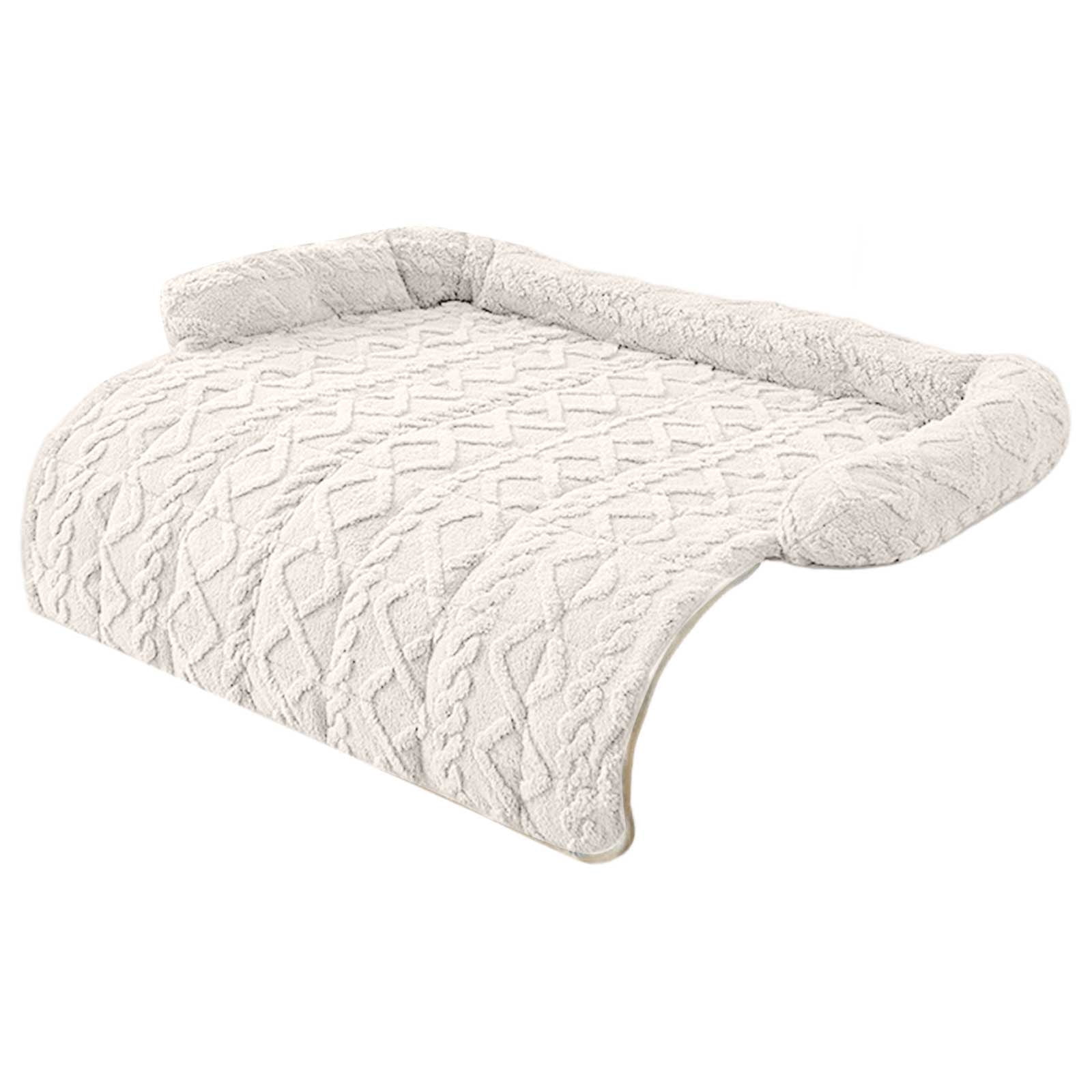 Funny Fuzzy Dog Bed & Sofa Protector - Reversible Plush Pet Couch Cover with Bolster, Calming Fluffy Mat for Dogs and Cats, Washable Furniture Guard