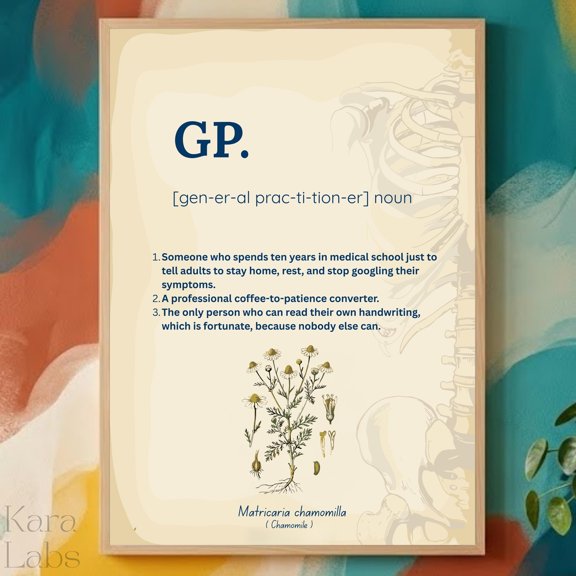 Funny GP Definition Print, Doctor Gift, Medical Student Poster (Download), Poster Only