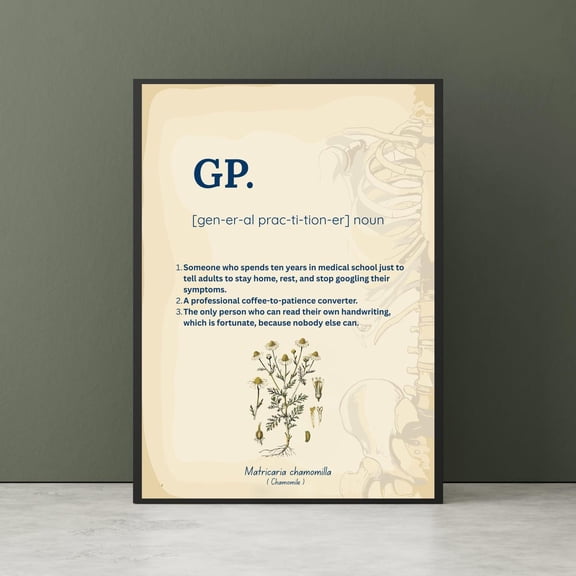 Funny GP Definition Print, Doctor Gift, Medical Student Poster, Poster Only