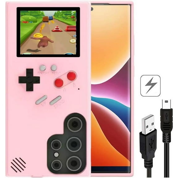 Funny Game Case for Galaxy S23 Ultra, Pink Retro Gameboy Case for Samsung Galaxy S23 Ultra Women Girls, Playable Video Game Case for Samsung S23 Ultra, Nostalgia Case for S23 Ultra 36 Games