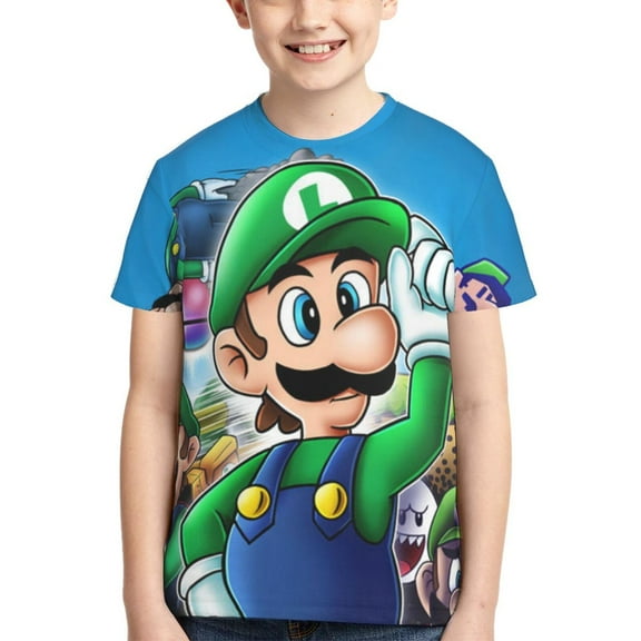 Funny Game Luigi's Mansion Teen T Shirts Unisex Crewneck Short Sleeve T-Shirt Tees Top For Boys Girls Youth Kids X-Small