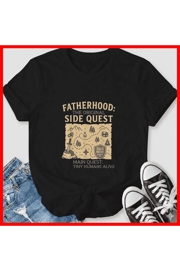Funny Gamer Dad Fatherhood Side Quest Father's Day RPG Playing Unisex T-Shirt, up to size 5XL
