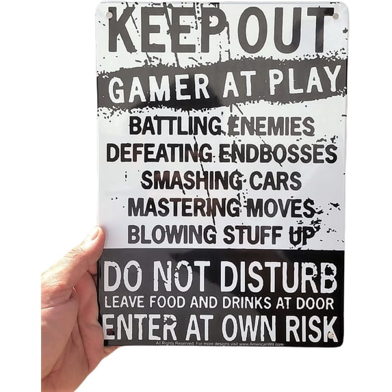 Funny Gamer Decor, 'Keep Out Gamers Only' 12" x 8" Tin Signs, Gaming Do Not Disturb Signs, Funny Video Game Signs for Boys Room, Gamer Room Sign, Keep Out Gamers At Play Home and Kitchen Signs,