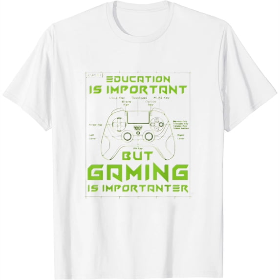 Funny Gamer Education Is Important Men Women Kids Video Game T-Shirt White 3X-Large