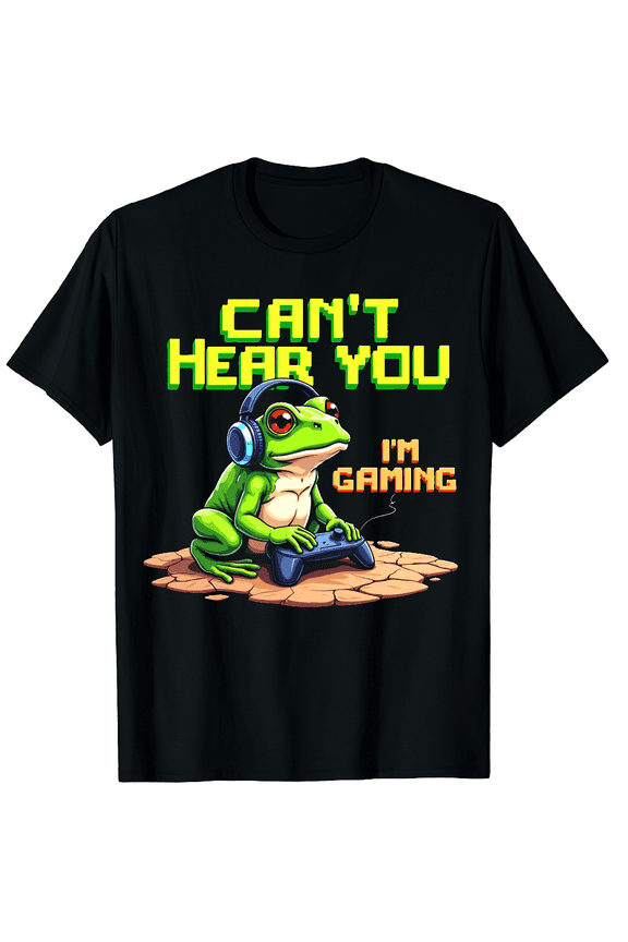Funny Gamer Frog Art Funny Video Gaming Graphic Black T-Shirt for Men and Women