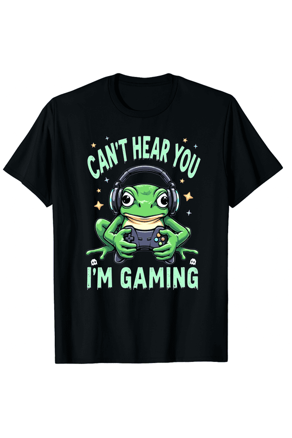 Funny Gamer Frog Art Funny Video Gaming Graphic Black T-Shirt for Men and Women