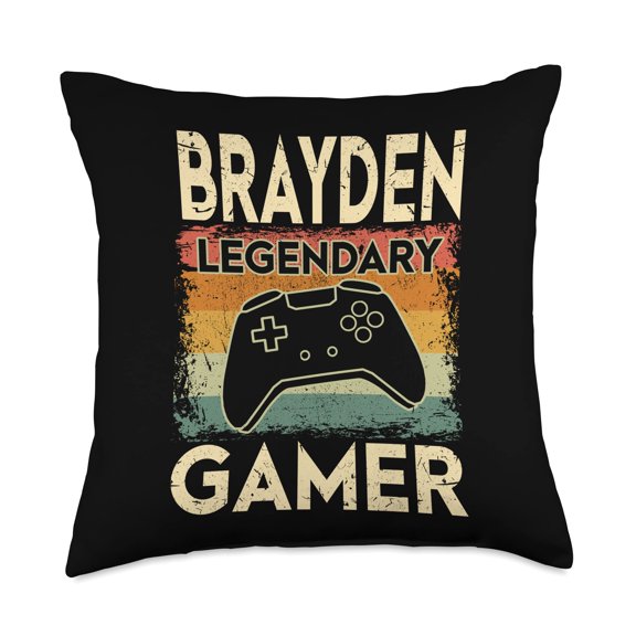 Funny Gamer Name Birthday Gift Gaming Personalized Name Brayden Legendary Gamer Throw Pillow, 18x18, Multicolor A101