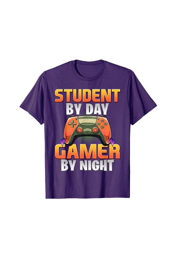 Funny Gamer Student T-Shirt with Playful Gaming Controller Design for Day and Night Wear