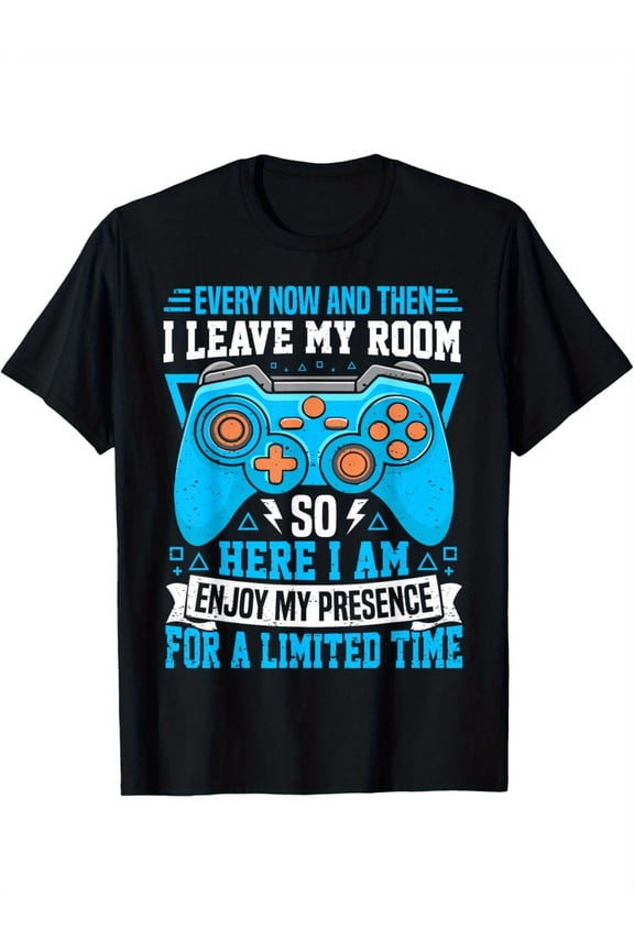 Funny Gamer T-Shirt with "I Leave My Room to Enjoy My Presence" Slogan & Controller Graphic - Relaxed Fit Unisex Gaming Tee for Men & Women, Soft Breathable Short Sleeve Round Neck Casual Shirt