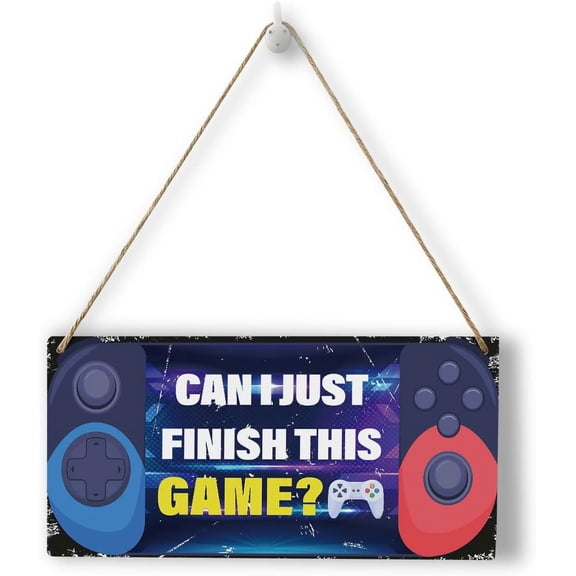 Funny Gaming Door Sign Rustic Wood Wall Art Wall Hanging Decor Colorful Gamer Gift Wooden Decorative Plaque Sign for Playroom Game Room Boys Bedroom Kids Room Can I Just Finish This Game Sign