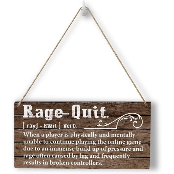 Funny Gaming Door Sign Rustic Wood Wall Art Wall Hanging Decor Gamer Gift Gaming Accessories Wooden Decorative Plaque Sign for Game Lovers Playroom Game Room Boys Bedroom Kids Room Rage Quit Gifts
