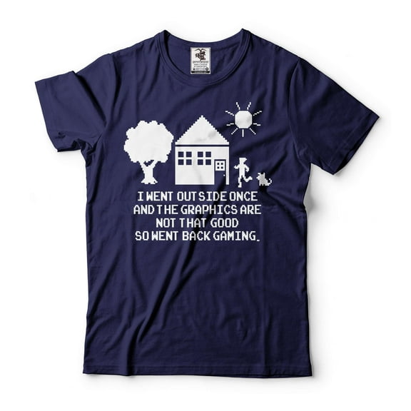 Funny Gaming Shirt Gaming Joke T-Shirt I Went Outside Once Shirt Gaming Graphics Shirt (Large Navy Blue)