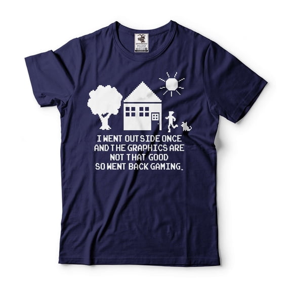 Funny Gaming Shirt Gaming Joke T-Shirt I Went Outside Once Shirt Gaming Graphics Shirt (Large Navy Blue)