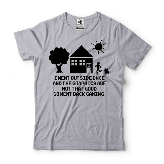 Funny Gaming Shirt Gaming Joke T-Shirt I Went Outside Once Shirt Gaming Graphics Shirt (Small Grey)