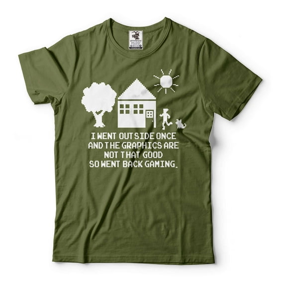 Funny Gaming Shirt Gaming Joke T-Shirt I Went Outside Once Shirt Gaming Graphics Shirt (XX-Large Military Green)