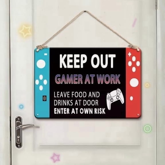 Funny Gaming Sign - Keep Out Gamer at Work, Metal Tin Signs Vintage for Gaming Room, Bedroom, Teen Boy Room Decor Accessories, Cool Stuff Gifts for Boys and Game Lover, 12 x 8 inch