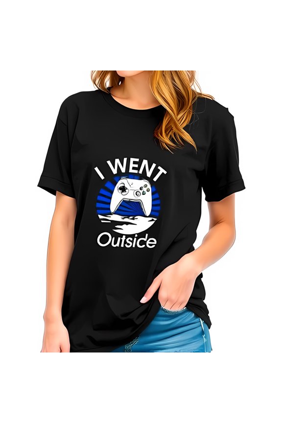 Funny Gaming T-Shirt for Gamers - " I WENT Outside " Graphic with Controller - Casual Cotton Short Sleeve Tee