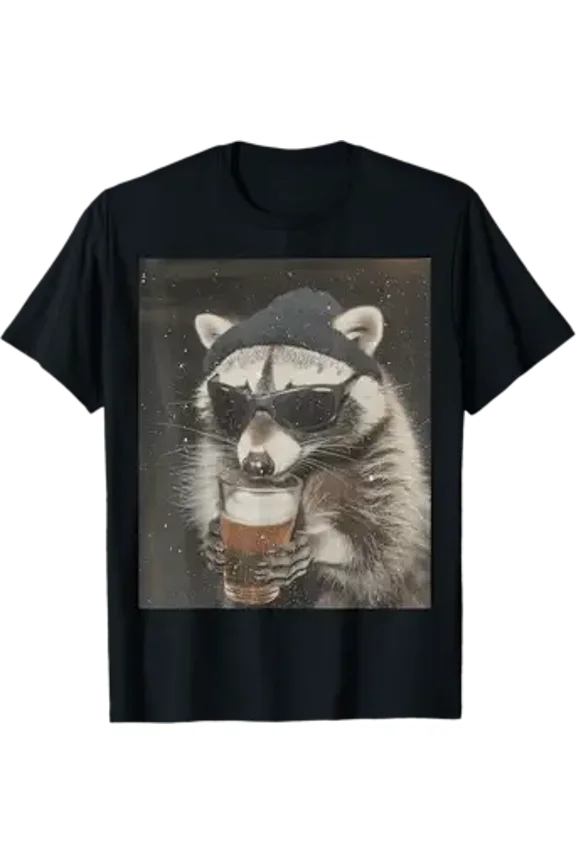 Funny Gangster Raccoon Drinking Beer Trashed Panda Meme T-Shirt