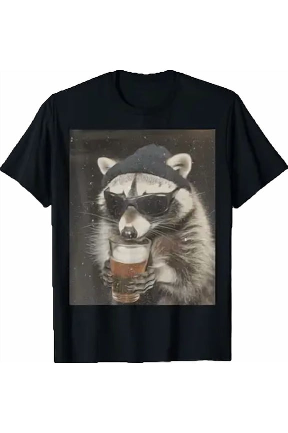 Funny Gangster Raccoon Drinking Beer Trashed Panda Meme T-Shirt