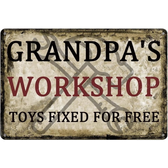Funny Garage Sign Vintage Workshop Metal Tin Signs Man Cave Decor GRANDPA'S WORKSHOP Sign Gift For Grandpa Papa'S Garage Wall Decorations 8 X 12 Inch