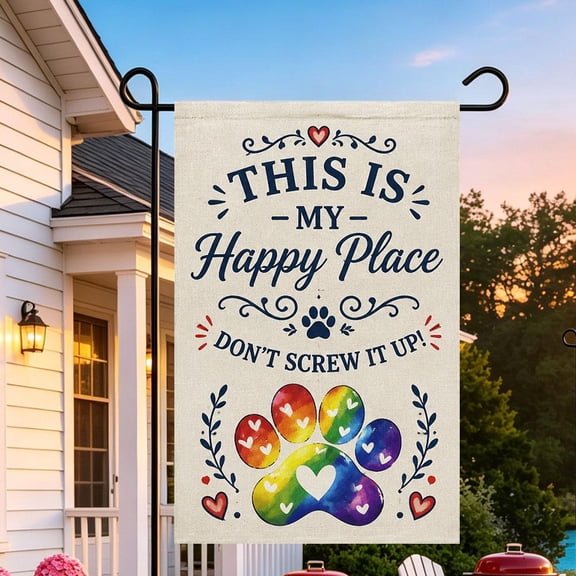 Funny Garden Flag,This Is My Happy Place Garden Flag Funny Floral Yard Flags for Outside Lawn Patio,Whimsical Yard Flags for Porch Patio Lawn Outdoors Enchanted Forest Decorations