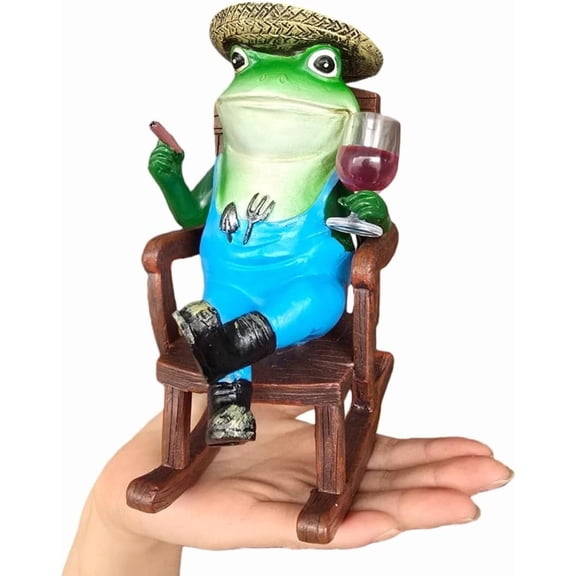 Funny Garden Frog Statue for Outdoor Decor, 8 Inch Frog on Rocking Chair, Resin Yard Figurine for Garden Patio Lawn, Gift for Christmas Halloween