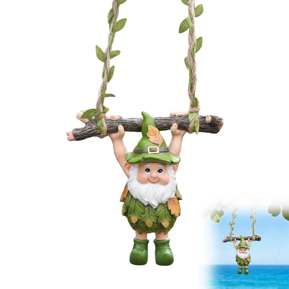 Funny Garden Gnome Statue,Tree Hugger, 4.7" Hanging on Swing Gnome Figurine Outdoor Spring Decor for Yard Porch Wall Tree Ornaments