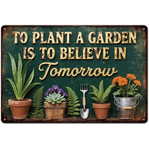 Funny Garden Metal Tin Sign 12x8inch Vintage Potted Plants Tin Signage Decor Signs Retro Wall Metal Plaque for Office Home Garage