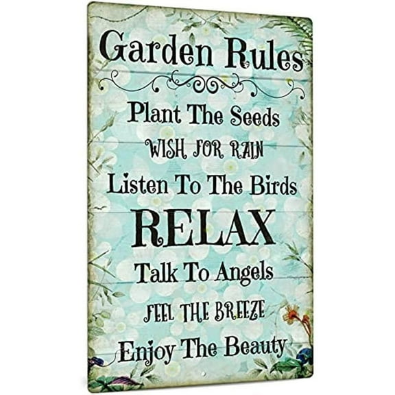 Funny Garden Sign Decorative Outdoor Backyard Decor Gift for Gardeners Metal Sign Garden Rules Size: 8 x 12 Inches