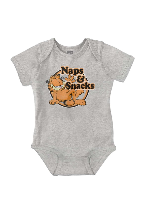 Funny Garfield Cartoon Naps N Snacks Romper Boys or Girls Infant Baby Brisco Brands 12M