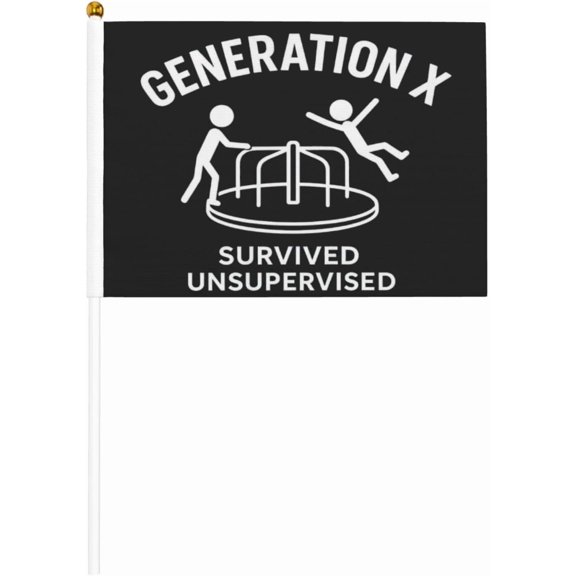 Funny Gen X Survived Unsupervised Mini Handheld Flag For Outside Holiday Yard Patio Decorations One Size Ten Piece