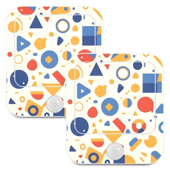 Funny Geometric Shapes 2 Pack LED Motion Sensor Night Light Plug into Wall Auto Dusk to Dawn Adjustable Brightness for Kids Bedroom Hallway Nursery Room