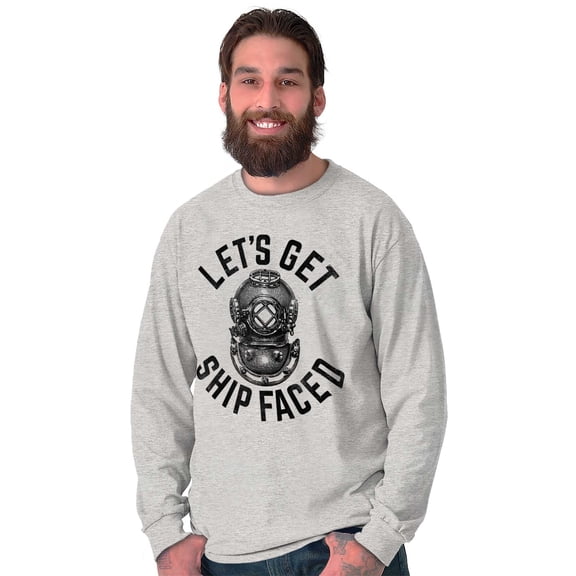 Funny Get Ship Faced Drinking Pun Plus Size Long Sleeve Graphic Tee Shirt Brisco Brands 3X