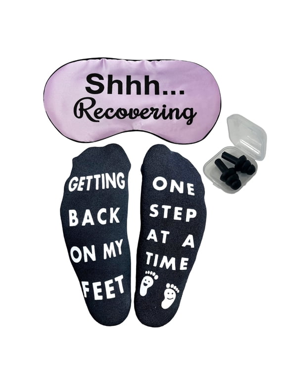 Funny Get Well Soon Gift for Men and Women, Recovering Sleeping Mask and Cozy Socks for Patients. Chemo Care Package After Surgery, Thinking of You Post Surgery, Healing Gift Set.