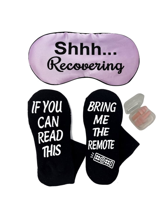 Funny Get Well Soon Gift for Men and Women, Recovering Sleeping Mask and Cozy Socks for Patients. Chemo Care Package After Surgery, Thinking of You Post Surgery, Healing Gift Set.